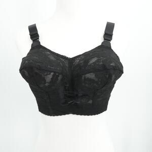 Vintage May Marie Bra Black Lace 30DDDD Sheer Floral Longline Pin Up Boudoir USA